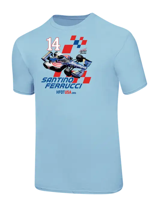 Ring Spun Light Blue 4.5 oz T-Shirt w/Checkered Car HFOTUSA
