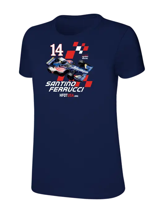 Womens Ring Spun Navy 4.5 oz T-Shirt w/Checkered Car HFOTUSA