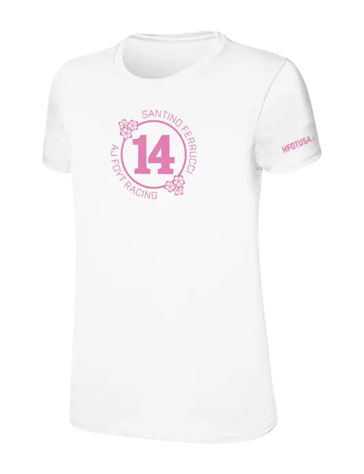 Womens Ring Spun White 4.5 oz T-Shirt w/Cherry Blossoms #14 Circle, HFOTUSA.org