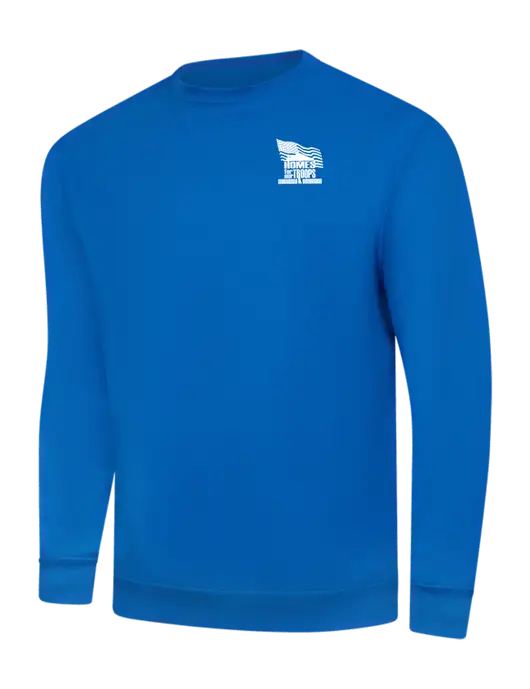 True Royal 9 oz 50/50 Cotton/Poly Crew Sweatshirt w/Homes For Our Troops, Pit Crew Stacked