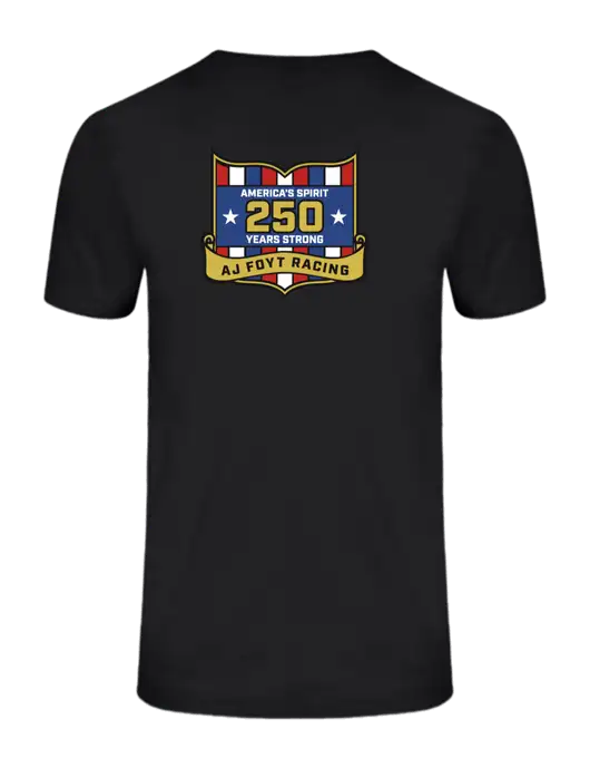 Ring Spun Jet Black 4.5 oz T-Shirt w/250th AJ Foyt Racing Logo, Homes For Our Troops