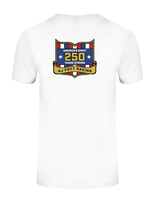 Ring Spun White 4.5 oz T-Shirt w/250th AJ Foyt Racing Logo, Homes For Our Troops
