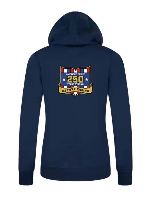 Womens Navy Core Fleece Pullover Hooded Sweatshirt w/250th AJ Foyt Racing Logo, Homes For Our Troops