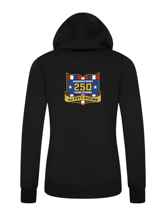 Womens Black Core Fleece Pullover Hooded Sweatshirt w/250th AJ Foyt Racing Logo, Homes For Our Troops