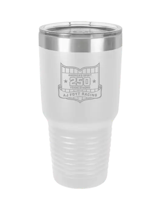 Polar Camel 30 oz Powder Coated White Vacuum Insulated Tumbler  w/250th AJ Foyt Racing Logo