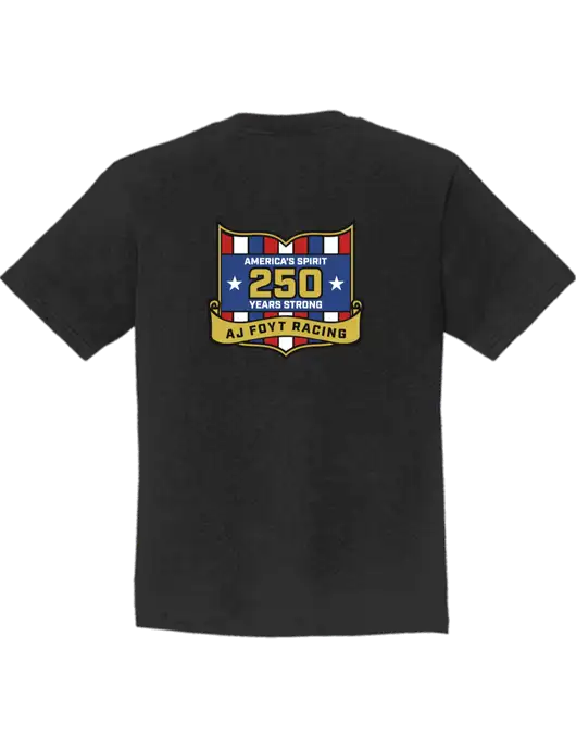 Youth Ring Spun Jet Black 4.5 oz T-Shirt w/250th AJ Foyt Racing Logo, Homes For Our Troops