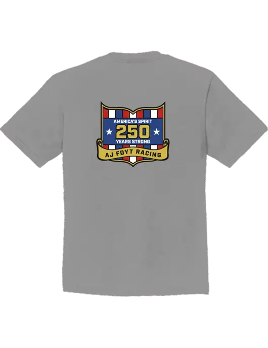 Youth Ring Spun Medium Grey 4.5 oz T-Shirt w/250th AJ Foyt Racing Logo, Homes For Our Troops