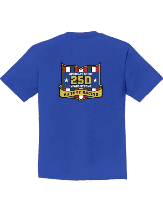 Youth Ring Spun Royal 4.5 oz T-Shirt w/250th AJ Foyt Racing Logo, Homes For Our Troops