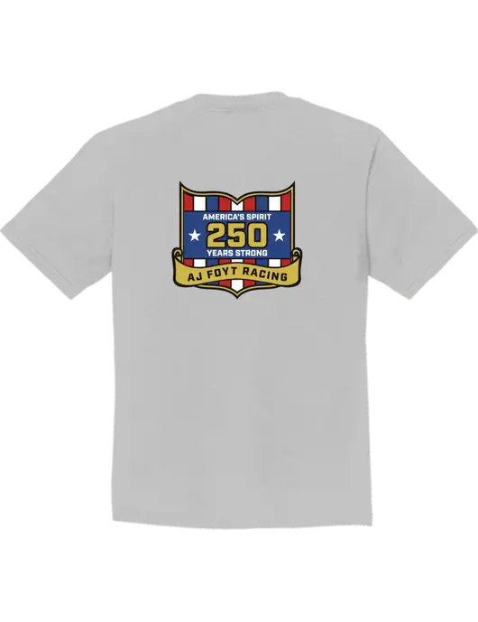 Youth Ring Spun Silver 4.5 oz T-Shirt w/250th AJ Foyt Racing Logo, Homes For Our Troops