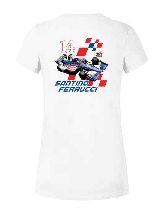 Womens Ring Spun White 4.5 oz T-Shirt w/Checkered 14 Car , Homes For Our Troops