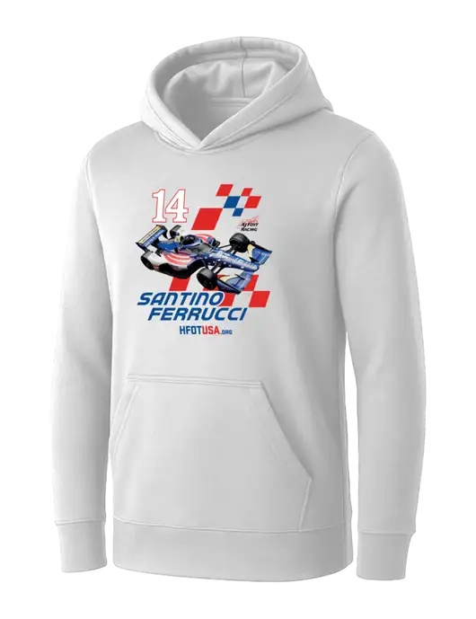 Womens White Core Fleece Pullover Hooded Sweatshirt w/Checkered Car HFOTUSA