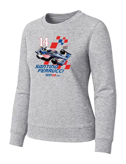 Womens Light Grey Heather Loft Crewneck Sweatshirt w/Checkered Car HFOTUSA