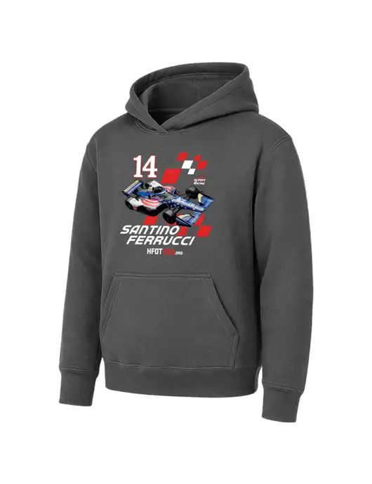 Youth Charcoal 7.8 oz Pullover Hooded Sweatshirt w/Checkered Car HFOTUSA