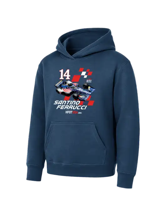 Youth Navy 7.8 oz Pullover Hooded Sweatshirt w/Checkered Car HFOTUSA